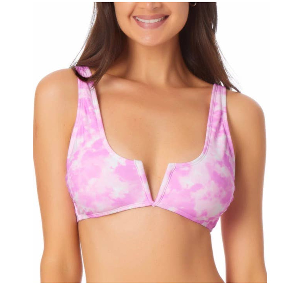 New California Waves Womans XS V-Wire Bralette Bikini Top Tie Dye Swim Pink NWT